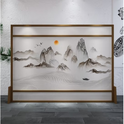 新中式屏风办公室实木座屏山水220*180cm