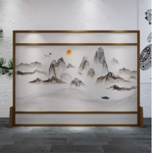 新中式屏风办公室实木座屏山水220*180cm